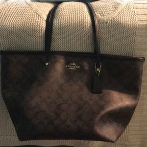 Coach Street Zip Tote (brown and black)